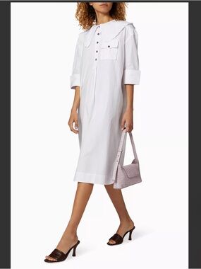 Ganni | Cotton Poplin Oversized White Midi Shirt Dress